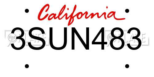 3SUN483 California License Plate