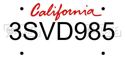 3SVD985 California License Plate
