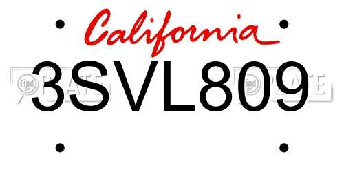 3SVL809 California License Plate