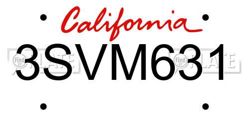 3SVM631 California License Plate