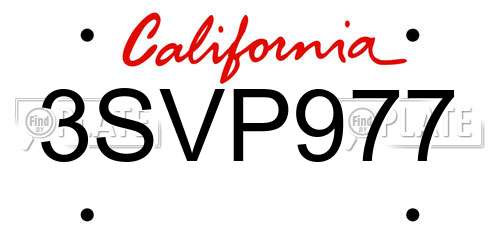 3SVP977 California License Plate