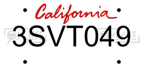 3SVT049 California License Plate
