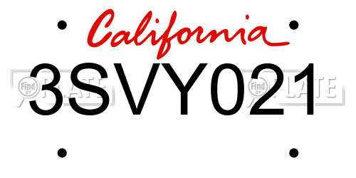 3SVY021 California License Plate