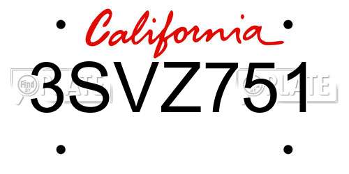 3SVZ751 California License Plate