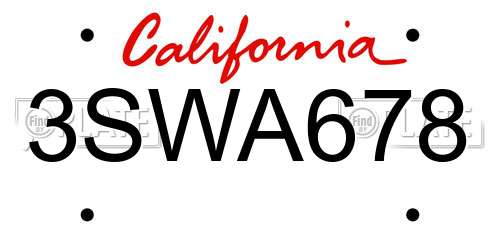 3SWA678 California License Plate