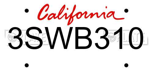 3SWB310 California License Plate