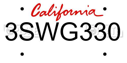 3SWG330 California License Plate