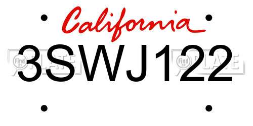 3SWJ122 California License Plate