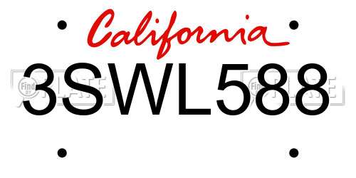 3SWL588 California License Plate