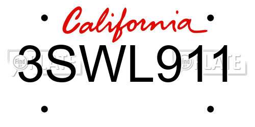 3SWL911 California License Plate