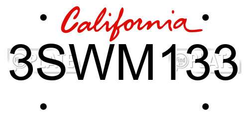 3SWM133 California License Plate
