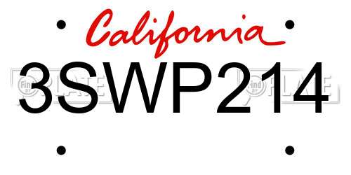 3SWP214 California License Plate