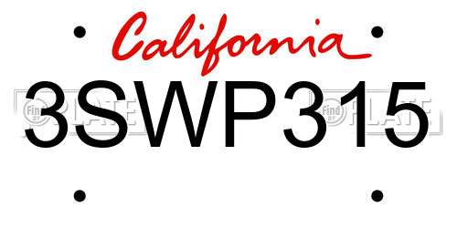 3SWP315 California License Plate