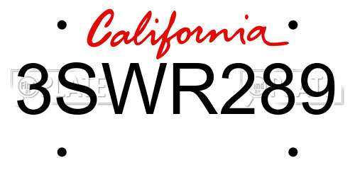 3SWR289 California License Plate