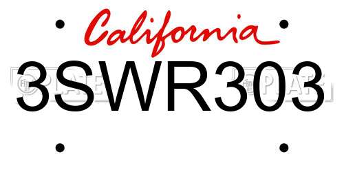 3SWR303 California License Plate