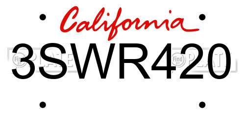 3SWR420 California License Plate