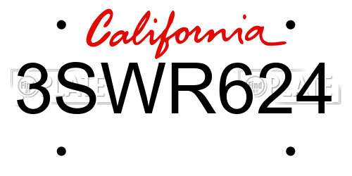 3SWR624 California License Plate