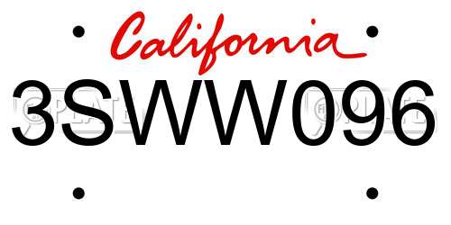 3SWW096 California License Plate