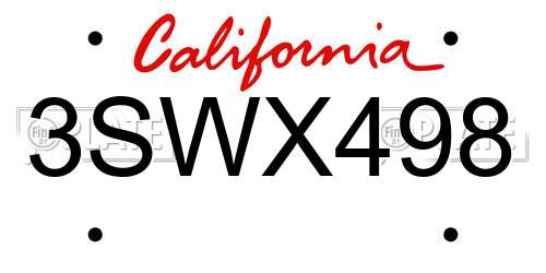 3SWX498 California License Plate