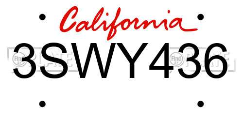 3SWY436 California License Plate