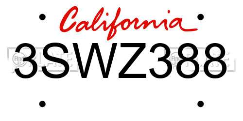 3SWZ388 California License Plate