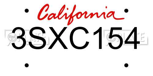 3SXC154 California License Plate
