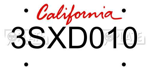 3SXD010 California License Plate