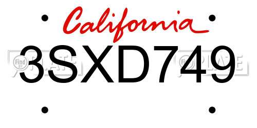 3SXD749 California License Plate