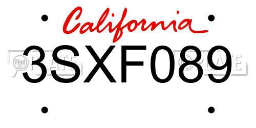 3SXF089 California License Plate