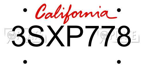 3SXP778 California License Plate