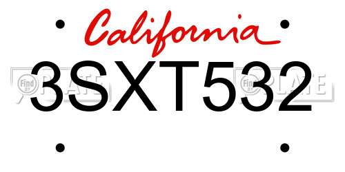 3SXT532 California License Plate