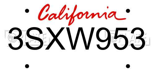 3SXW953 California License Plate