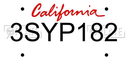 3SYP182 California License Plate