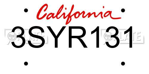 3SYR131 California License Plate