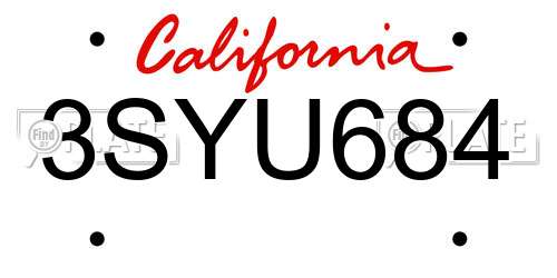 3SYU684 California License Plate