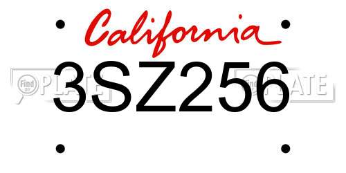 3SZ256 California License Plate