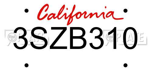 3SZB310 California License Plate