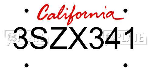 3SZX341 California License Plate