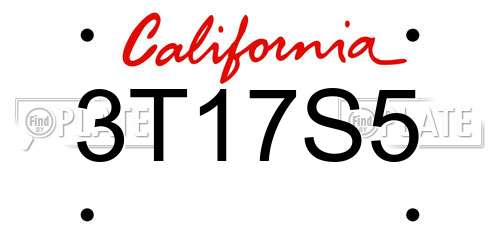 3T17S5 California License Plate