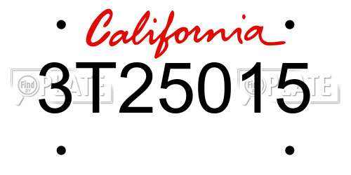 3T25015 California License Plate