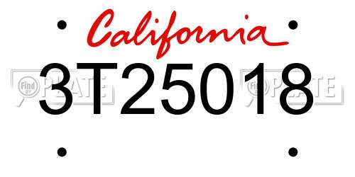 3T25018 California License Plate