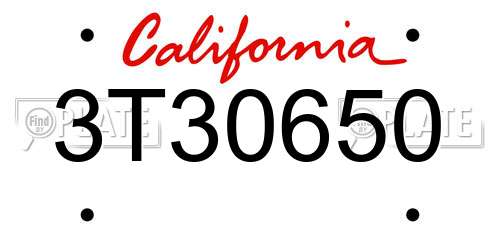 3T30650 California License Plate