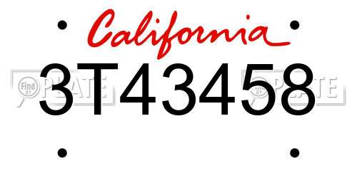 3T43458 California License Plate