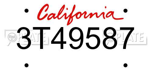 3T49587 California License Plate