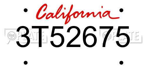 3T52675 California License Plate