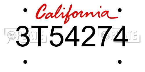 3T54274 California License Plate