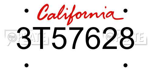 3T57628 California License Plate