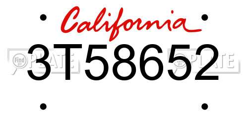 3T58652 California License Plate
