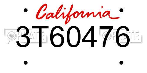 3T60476 California License Plate