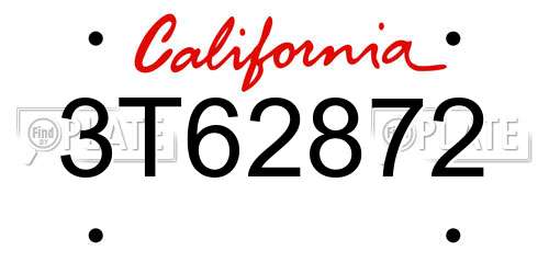 3T62872 California License Plate